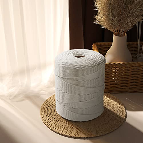 Macrame Cotton Cord 4mm x 547yds, ZUEXT Natural Handmade Beige White Braided Cords 4 Strands Knitted Rope String for Craft Wall Hanging Weaving Tapestry Dream Catchers Hanger DIY Gift (500m) - color: Beige White, style: 4mm x 500m