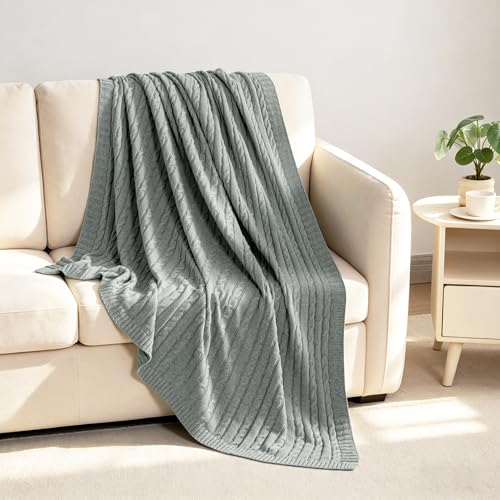 NTBAY 100% Pure Cotton Cable Knit Throw Blanket, Super Soft Warm 51x67 Knitted Throw Blanket for Couch, Sofa, Chair, Bed - Extra Cozy, Machine Washable, Comfortable Home Decor, Light Grey - color: Light Grey, size: Throw(51"x67")