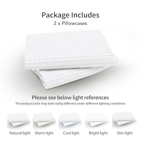 Zaizaihome Waffle Weave Pillowcases Queen Size 2 Pack, 100% Egyptian Cotton 600 Thread Count, Ultra Soft Pillow Shams with Envelope Closure, Breathable Skin-Friendly Pillow Case, White, 20x30 Inches - color: White, size: 30" x 20" (Pack of 2)