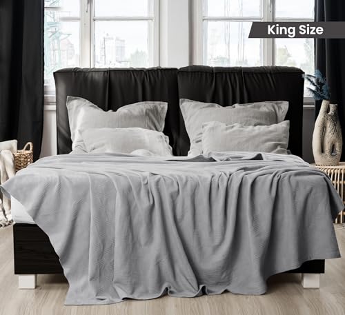 Utopia Bedding 100% Cotton Thermal Blanket Cool Grey King Size Soft, Lightweight, Breathable, Cozy Spring and Summer Blankets for Bed, Home Room Decor Gifts for Women and Men (90x108 Inches) - color: Cool Grey, size: King