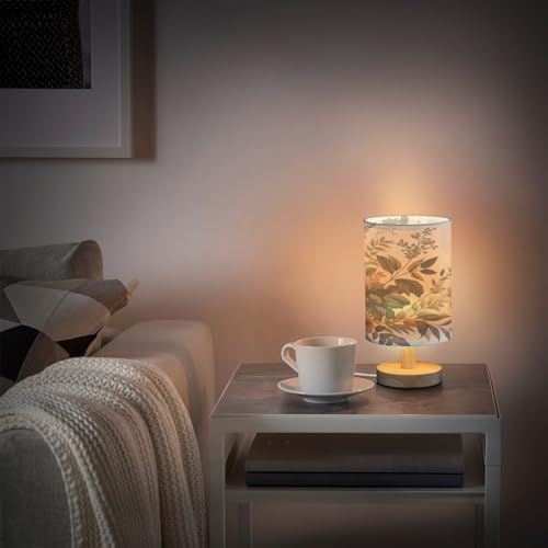 Small Table Lamp, Vintage Boho Botanical Bedside Table Lamp with Fabric Shade - Nightstand Lamp for Bedrooms, Dorm, Living Room