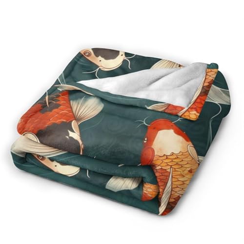 Cute Koi Fish Blanket Gifts for Women Kids, Lotus Flannel Blankets, Warm Cozy Soft Throw for Bedroom, Camping, Couch, Decor 40x50 in - color: Fish, size: 40"x50"