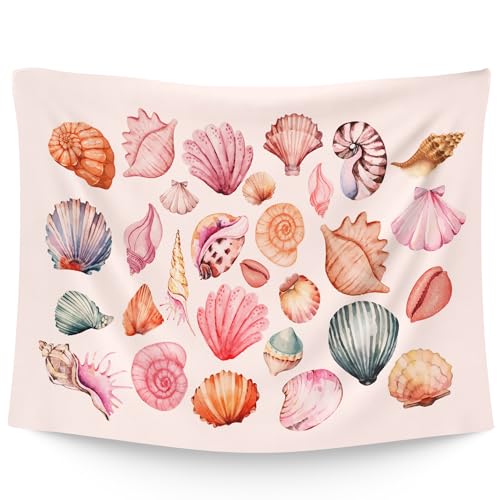 WAITPI Ocean Seashell Coastal Tapestry Wall Hanging for Bedroom, Pink Wall Tapestries, Pink Coastal Wall Hanging Room Decor Tapestry for Girls Women Home Living Room Dorm 40x30 inches - size: 40"L x 30"W