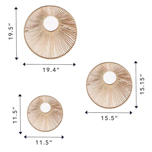 American Art Decor Round Paper Rope Wall Decor Set of 3, Natural - Boho Wall Art, Farmhouse Basket Style - color: Natural, size: 19.5" x 19.4"