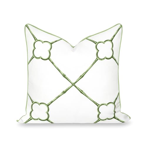Hofdeco Premium Grandmillennial Coastal Hampton Patio Indoor Outdoor Throw Pillow Cover Only, 22"x22" Water Repellent for Backyard, Couch, Poolside, Grass Green Print Bamboo Trellis - color: Grass Green Bamboo Trellis 22"x22"