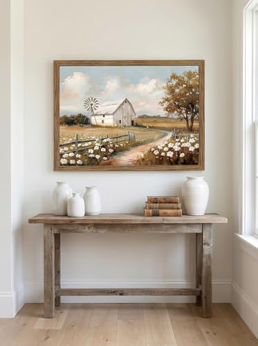 LBTZEVIR Framed Barn Windmill Poster Print Farmhouse Wall Art for Bedroom, Living Room & Kitchen Rustic Home Decor Gift French Countryside Style Painting 16x12 - color: Barn Windmill, size: 16"L x 12"W