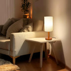LALISU Small Table Lamp Nightstand Lamp Linen Lampshade Bedroom Wood Base Small Bedside Lamp for Night Stands, Desk Lamps for Reading Living Room, Office (LED Bulb Included) (Rosewood) - color: Rosewood