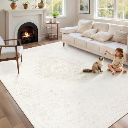 6x9 Area Rugs for Living Room: Washable Vintage Large Retro Rug Soft Non-Slip Indoor Low Pile Carpet for Bedroom Dining Room Nursery Office (Beige, 6' x 9') - color: Beige, size: 6' x 9' (Rectangular)