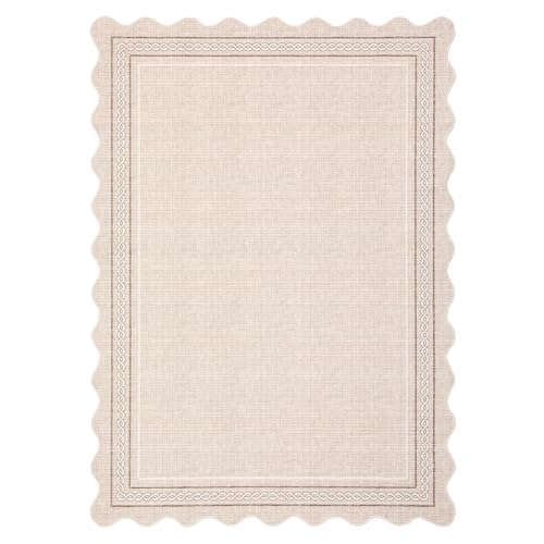 GarveeHome Scalloped Round Area Rugs, Washable Small Round Rug 3ft Non-Slip, Soft Boho Ultra-Thin Circle Low Pile Stain Resistant Carpet for Bedroom Entryway Kitchen Laundry Bathroom, Beige - color: Beige, size: 3' (Round)