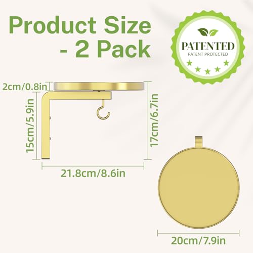 iDavosic.ly Wall Plant Holder Set of 2 for Indoor Outdoor, Metal Hanger with 2 Hooks, Floating Flower Display Stand for Window, Space Saving & Easy to Assemble (Pots/Chains/Plants Not Included), Gold - color: Gold, size: 2 Pack