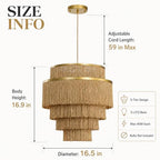 5-Tiered Boho Chandelier with Metal and Fringe,3 Lights Fringe Pendant Light Fixture,Tassle Chandelier for entryway,Dining Room,Baby Nursery,Gold - color: 5-Tiered-Gold