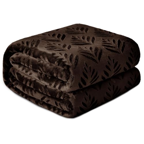 Exclusivo Mezcla Fleece Throw Blanket for Couch, Super Soft and Cozy Blankets All Season Use, Leaves Pattern, Plush Fuzzy Lightweight, Coffee, 50x60 Inch - color: Coffee, size: Throw(50"x60")