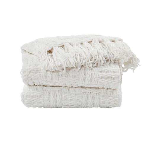 Home Soft Things Cable Knitted Throw Blankets 50'' x 60", White, Soft Cozy Fluffy Decorative Throw with Tassels Couch Bed Sofa Cover Throw Blankets - color: Antique White, size: 50" x 60"