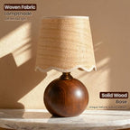 11.4" Modern Wooden Bedside Table Lamp, Small Nightstand Desk Lamp with Fabric Shade, Warm Ambient Light, Dimmable E26 Socket with Bulb Included for Bedroom Living Room (Fabric) - color: Scalloped Fabric+Solid Wood Base