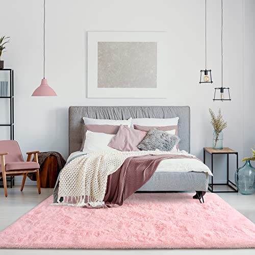 Jelymark Super Soft Shaggy Rug for Bedroom, 5x8 Feet Fluffy Carpet for Living Room, Fuzzy Indoor Plush Area Rug for Home Decor, Furry Floor Rugs for Dorm, Kids Nursery Rug for Girls, Pink - color: Baby Pink, size: 5' x 8' (Rectangular)