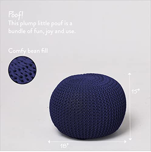 Urban Lifestyle Round Knit Pouf - Hand Woven Cotton, Navy - color: Indigo/Navy