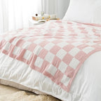 Carriediosa Checkered Throw Blanket 50" X 60", 400GSM Ultra Soft Microfiber Fuzzy Fluffy Reversible Cute Preppy Knitted Blankets Cozy Plush Fall Throws for Couch, Bed, Sofa, Dusty Pink - color: Check - Dusty Pink, size: 50" X 60"