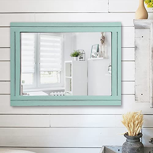 AAZZKANG Rectangle Wall Mirror with Wood Framed Modern Hanging Mirrors Decor for Bedroom Bathroom Living Room Entrance Green Large 20"x16" - color: Green, size: 20"L x 16"W