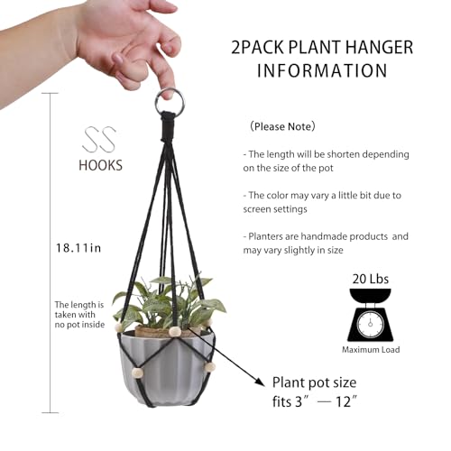Artilady Black Hanging Planter for Indoor Plants Macrame Plant Hanger Large Hanging Plant Holder Basket with Adjustable Beads Outdoor Window Boho Plant Wall Decor (Black Bead-2pcs) - color: Black Bead-2pcs