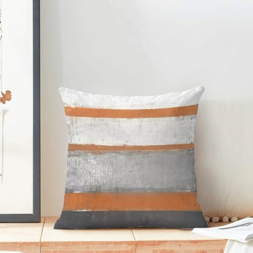 AEIOAE Orange Grey Pillow Covers 18x18 Set of 2 Beige Abstract Art Painting Striped Decorative Throw Pillow Covers Cotton Square Modern Cushion Case for Home Couch Sofa Outdoor - color: Orange, size: 18" x 18" (Pack of 1)