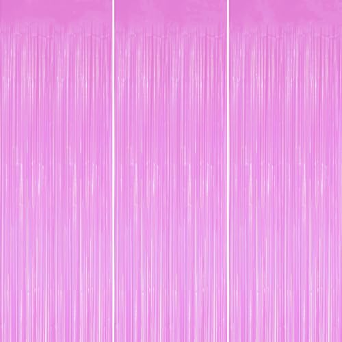 DECOCKRAT 3 Pack Foil Fringe Backdrop - Pastel Purple Shiny Tinsel Curtains for Party Decoration/Photo Booth Props - 3.3x8.2 FT Metallic Foil Backdrop for Birthday, Wedding, Graduation, Christmas. - color: Pastel Purple