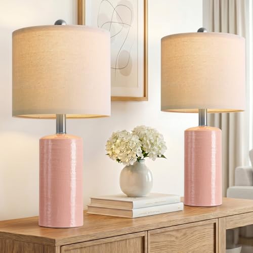 G-SAFAVA 20.5" Small Table Lamps for Living Room Lamp Set of 2 Ceramic Lamps for Bedroom Bedside Lamps Modern Boho Lamps for Night Stands Farmhouse Nightstand Lamp Side End Table Lamp, Pink - color: Pink