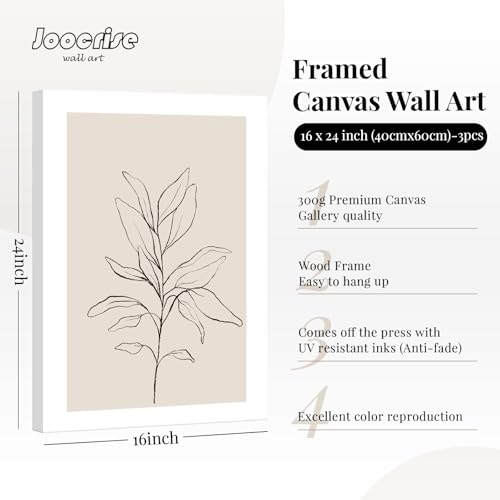 Botanical Wall Art Decor Neutral Wall Decor Boho Beige Canvas Wall Art Botanical Minimalist Pictures Neutral Prints Beige Posters Boho Artwork for Room Bedroom 16x24x3 Inch Framed - color: Minimalist Art, size: 16x24 Inch Wrapped Canvas