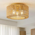 12.6" Rattan Flush Mount Ceiling Light Fixtures, 3-Light Boho Light Fixture Rattan Hand-Woven Chandelier Close to Ceiling Light Fixture for Bedroom Hallway Kitchen Dining Room Nursery(Brown) - color: 12.6”Brown