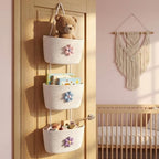 3-Tier Woven Cotton Rope Hanging Basket, Over the Door Organizer, Adjustable Detachable Wall Basket with Metal & Adhesive Hooks, No Drilling for Playroom, Toddler Nursery & Little Girls Room - style: BigFlower