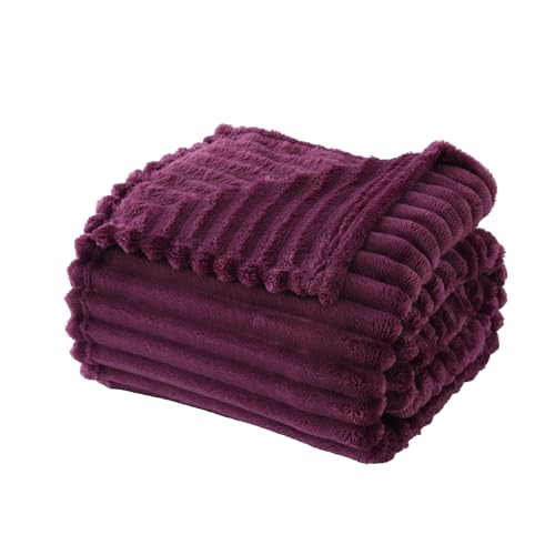 Amaranth Purple Throw Blanket for Couch Sofa 5070 inches Striped Fleece Blankets Room Home Decor Lightweight Plush Soft Cozy Gifts for Women Mom Girls - color: Amaranth Purple, size: Twin(60"x80")