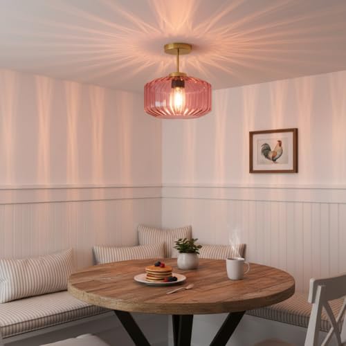 Purple Ceiling Light Glass Semi-Flush Mount with Gold Finish, Bedroom Light Fixtures for Bathroom Living Room Entryway Closet Light - color: Purple, 1-Light