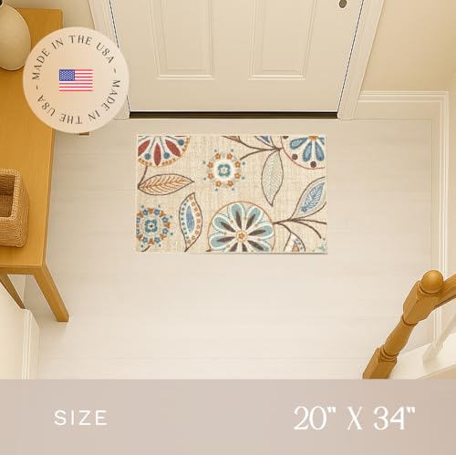 Maples Rugs Reggie Floral Kitchen Rug - Made in USA - Washable, Non Slip Indoor Carpet for Entryway, Foyer, Kitchen, and Bathroom, 1'8 x 2'10, Beige - color: Beige, size: 1'8" x 2'10" (Rectangular)