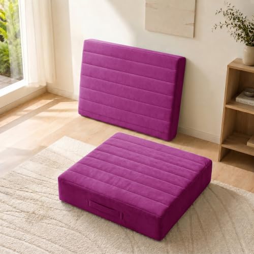 JKMAX 2 Pcs High Density Foam Floor Pillow - Upgraded Large Pillows Seating for Adults - Outdoor Floor Cushion with Soft Tufted Cover - Yoga Pillows for Sitting On Floor - 22 Inch Purple - color: Purple, size: 2 Counts