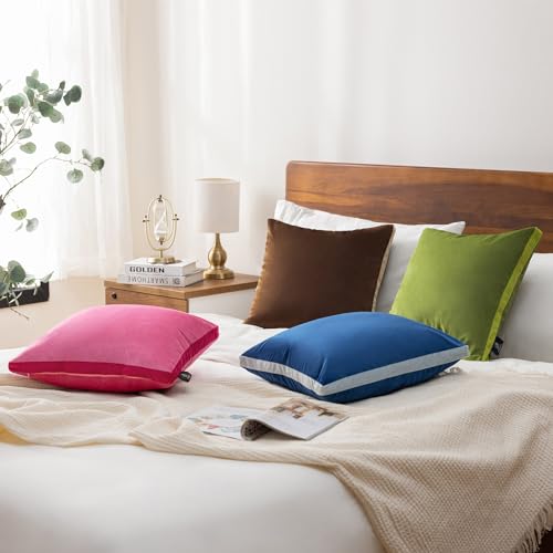 Phantoscope Pack of 2 Velvet Throw Pillow Covers, Decorative Soft Velvet Pillows Accent Double-Sided Gusseted Design, Square Cushion Case for Couch Sofa Bed, Deep Coffee, 18 x 18 inches 45 x 45 cm - color: Deep Coffee