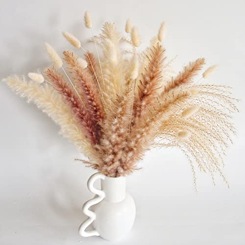 Natural Dried Pampas Grass Decor - 110 Pcs, Contains White Bunny Tails, Artificial Flowers for Bathroom, Office and Baby Shower Decor - size: 110PCS