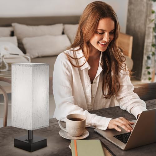 DEGNJU Small Bedside Lamp, Mini Minimalist Table Lamp with Square Flaxen Fabric Shade, 11 Inch Desk Reading Lamp for Bedroom, Living Room, Office, 2 Pack - color: Square-Flaxen-11 Inch, size: 2 Pack