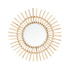 OYPEIP 22" Large Natural Rattan Sunburst Bohemian Hanging Glass Decor,Rustic Handwoven Innovative Art Decoration Round Makeup Mirror for Dressing Living Room Bedroom Bathroom Corridor,Entryway
