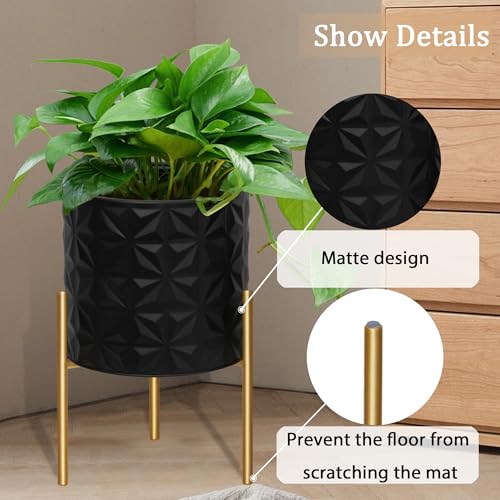ARNIS Modern Planter Pots, Set of 2 Large Planters with Stand, Decorative Planters, Metal Pots with Drainage Holes for Living Room, Office, Garden or Balcony, 8.25 &10.5 Inch, Matte Black - color: Frosted Black, size: 8.25 &10.5