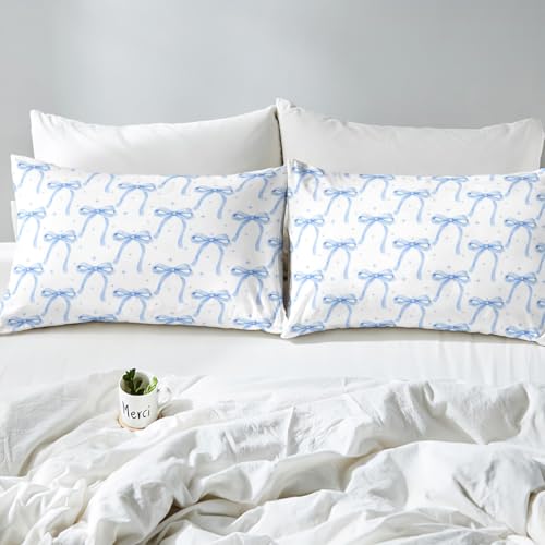 Cartoon Bowknot Girls Duvet Cover Set Full Size Kids Bow Tie Princess Bedding Sets 3Pcs for Child Girly Woman Room Decor, Butterfly Knot Comforter Cover with 2 Pillowcases (No Comforter) Blue - color: Blue, size: Full 80"x90"