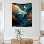 Celestial Whale under Moon Fantasy Ocean Tapestries Modern Boho Contemporary Wall Art Tapestry Wall Hanging Elegant Stunning Home Decor for Bedroom Living Room Apartment Office (YGST3989,50x60 inch)