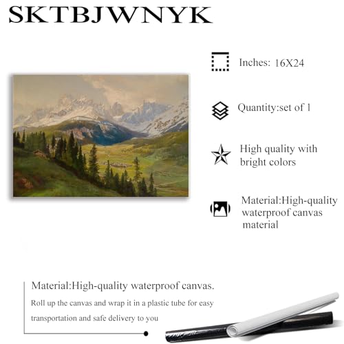 SKTBJWNYK Vintage Snow Wall Art Decor Snow Mountain Valley Scenery Canvas Art Prints Valley Scenery Artwork Countryside Prints For Bedroom Kitchen Living Room 16x24 Inch Unframed - color: Alpine Valley Landscape wall art, size: 24"L x 16"W