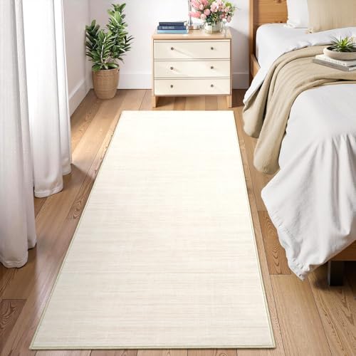 Hallway Runner Rug 2.5x8 Washable Non Slip Kitchen Runner Rugs Low Pile Modern Solid Color Living Room Rugs Minimalist Plain Entry Long Runners Boho Accent Solid Runner Rugs for Bedroom Nursery, Ivory - color: Ivory, size: 2'6" x 8' (Runner)
