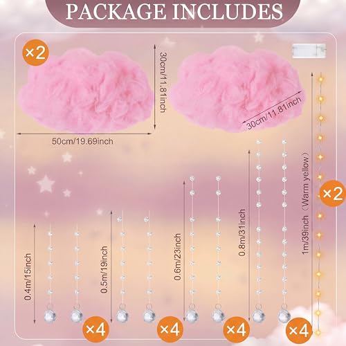 Marsui Artificial Cloud Props LED Hanging Pink Light String Fake Imitation 3D Cotton Cloud Classroom School Decor Raindrop for Room Ceiling Baby Shower Party Wedding Nursery Wall DIY Decor(2 Pcs) - color: Pink