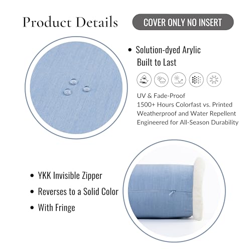 Hofdeco Premium Coastal Hampton Outdoor Performance Bolster Pillow Cover Only, 6"x20" Water Repellent, UV and Fade Resistant for Backyard, Couch, Poolside, Azure Blue Woven Solid - color: Azure Blue Solid 6"x20"