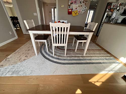 Hauteloom Vaughan Machine Washable Area Rug for Living Room, Bedroom - Bohemian Vintage Distressed - Rainbow Contemporary Striped Carpet - Colorful, Red, Yellow, Beige - 6'7" x 9' (6x9) - color: Dark Blue, Light Blue, Olive / Giza, size: 6'7" x 9' (Rectan