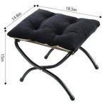 15" Foldable Foot Stool Ottoman with Metal Frame - Washable Black Upholstered Indoor/Outdoor Footrest for Living Room, Bedroom, Patio - Space-Saving Compact Design - color: Black