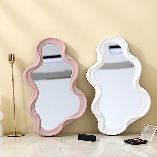 Mokoze Asymmetrical Wall Mirror, Irregular Decorative Accent for Bedroom Entryway Living Room, Pink Aesthetic Vanity Decor for Wall Mounted or Tabletop Display, 16.14" x 9.84" - color: Pink, size: 16.1"L x 9.8"W