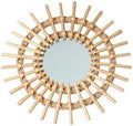 Boho Style Rattan Mirror, 11" Round Wall Mounted Mirror, Silver Frame, Vintage Boho Style, Handmade, Bathroom Wall Decor