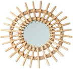 Boho Style Rattan Mirror, 11" Round Wall Mounted Mirror, Silver Frame, Vintage Boho Style, Handmade, Bathroom Wall Decor