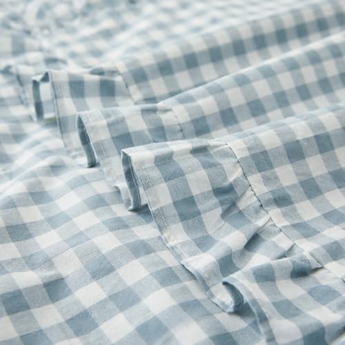 KKJIAF 2 Pcs Plaid Ruffle Pillow Case Queen Size, Cotton Gingham Ruffled Euro Sham Pillow Covers 20x30 Inch, Linen Feel Plaid Bed Pillow Shams with Envelope Closure for Sofa Bed (Dusty Blue Plaid) - color: Dusty Blue Plaid, size: 30" x 20" (Pack of 2)